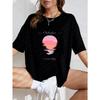 White Oversized T Shirt With Abstract Sunset Print And Text For Casual Wear
