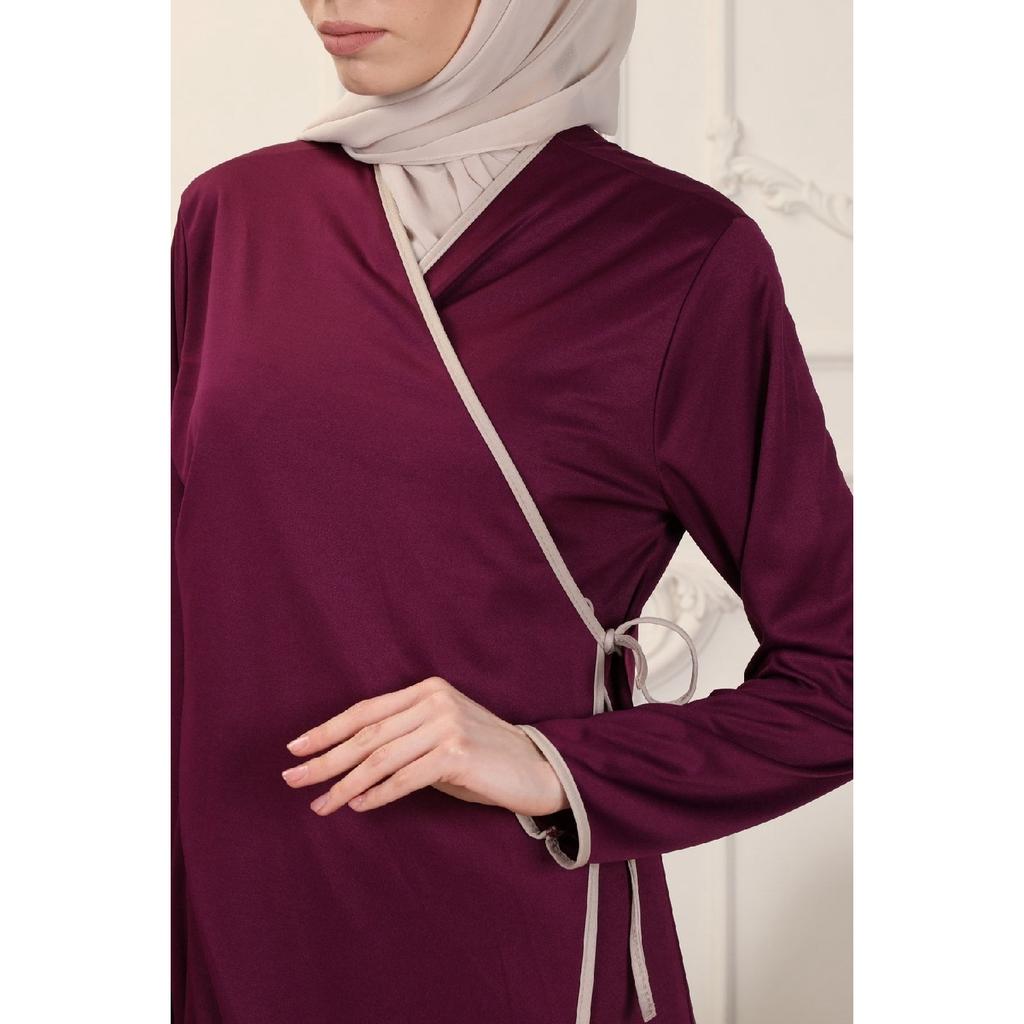 Black Double Breasted Neck Piping Flexible Interlock Fabric Prayer Dress