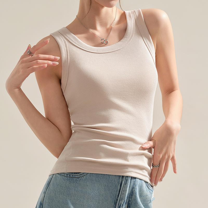 One Tone Threaded Suspender Vest for Women In Spring and Summer Latest Slim Sleeveless T-shirt Inner Slim Body Garment