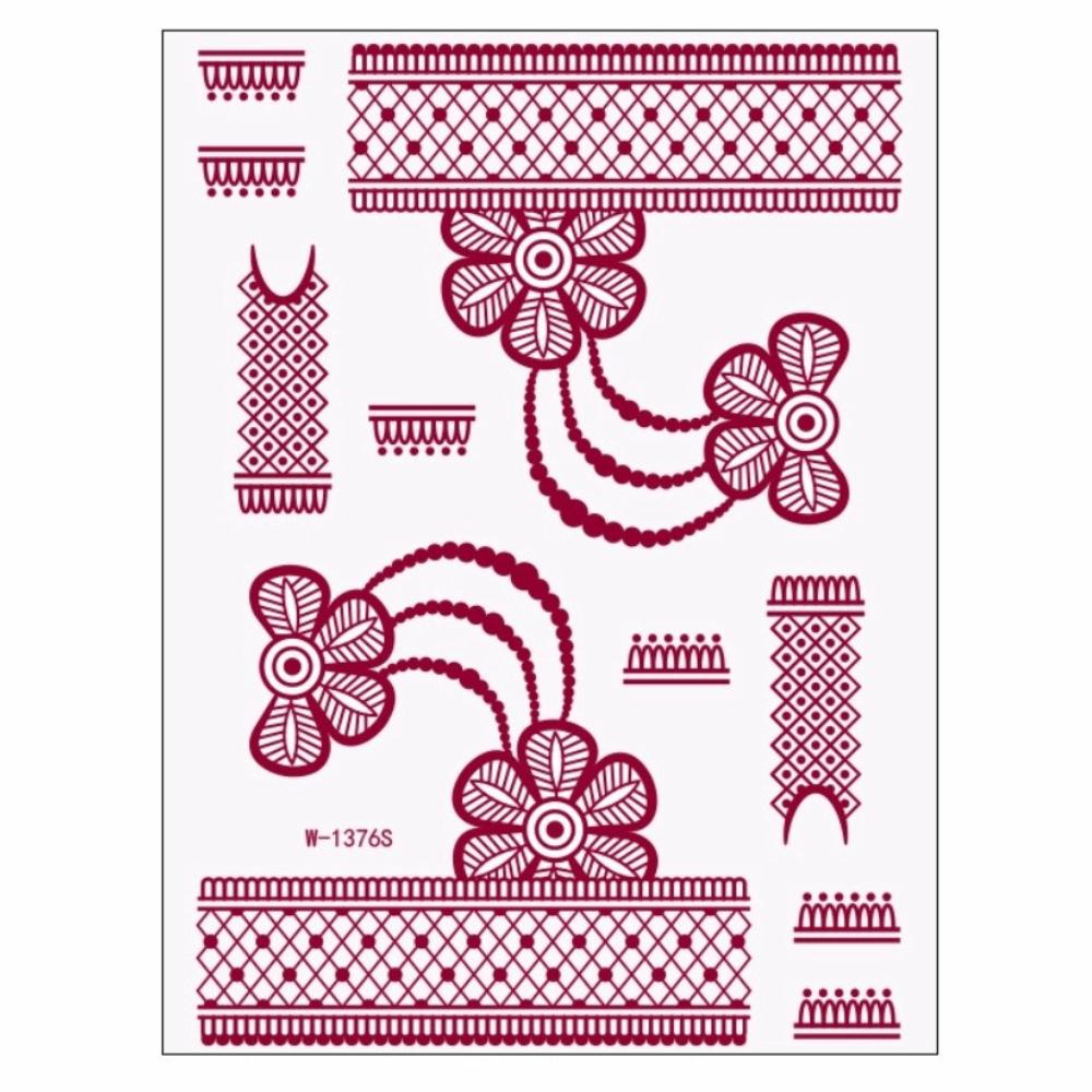 Lace Fake Tattoo Temporary Tattoo Red Mehndi Stickers Red Henna Tattoo Decals  Women/Lady