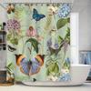 Vintage Butterfly Flower Shower Curtain Decor Green Floral Printed Polyester Bath Rug Cover For Home Decoration In Bathroom Acce