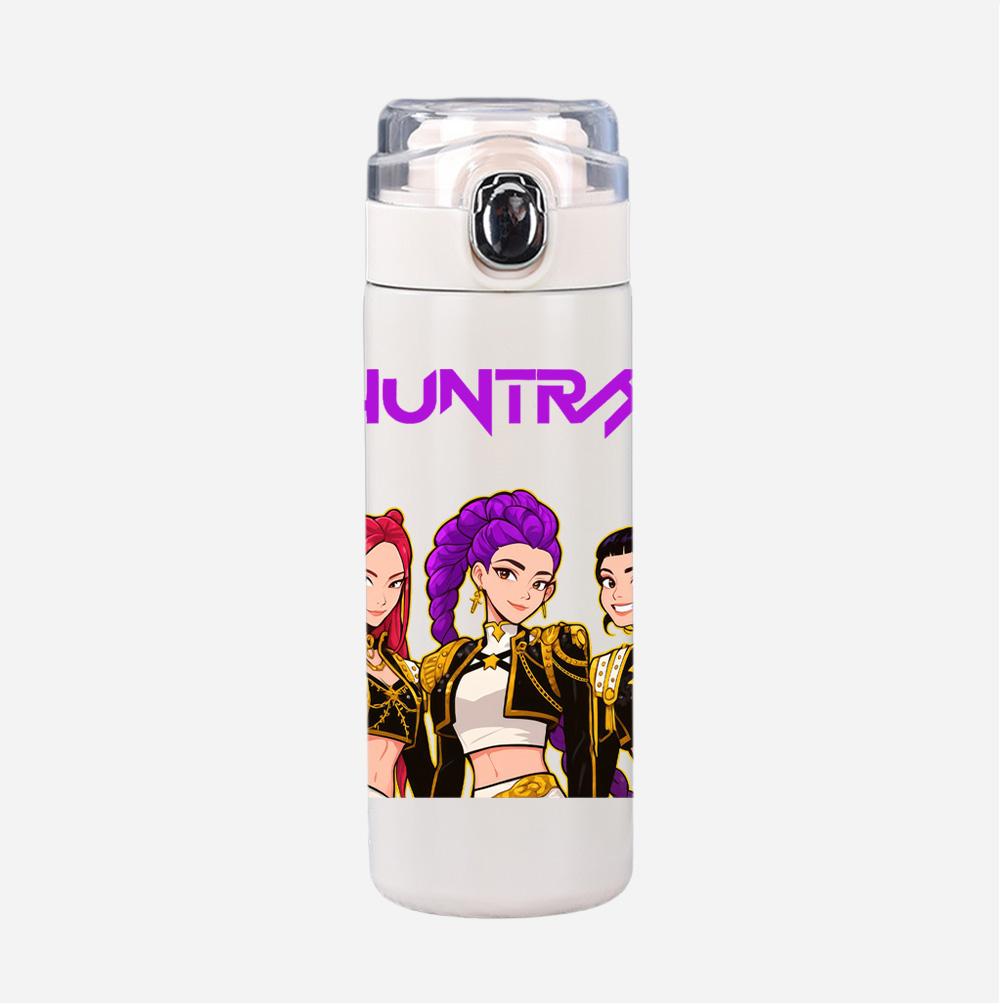 Anime K-Pop Demon Hunters Printed 400Ml Water Bottle Thermos Cup Portable Stainless Steel Leak Proof Camping Water Cup Kid Gift