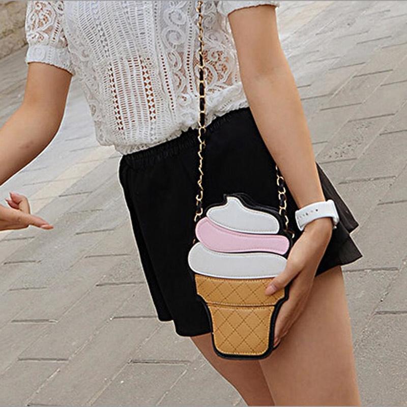Shoulder Bag Women Ice Cream Cupcake Cute Cartoon Chain Clutch Crossbody 1pcs Mini Bag Patchwork