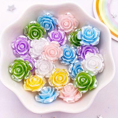40Pcs Mixed 15mm Resin Cute Pearl Rose Flatback Flower Stone Gem Scrapbook Wedding Ornaments Appliques DIY Earrings Art  Accessories Crafts