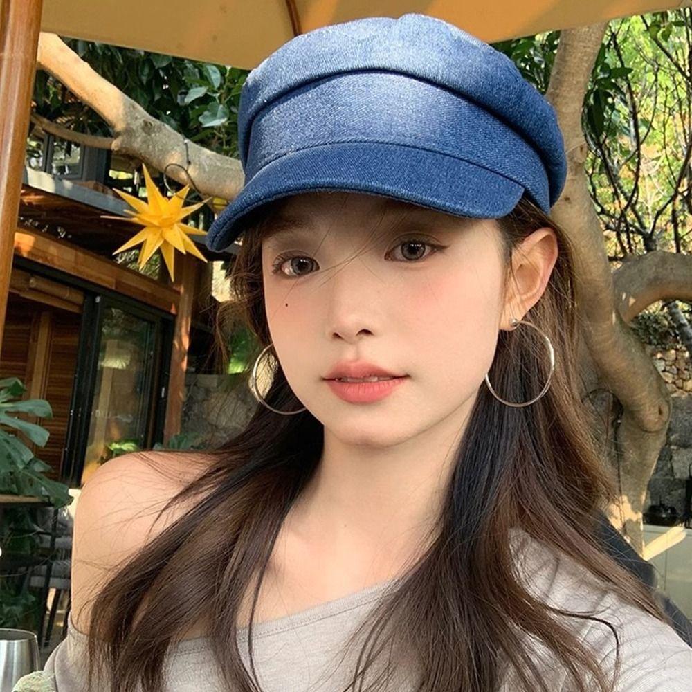 Vintage Denim Berets Newsboy Peaked Hats Retro Octagonal Cap  Streetwear