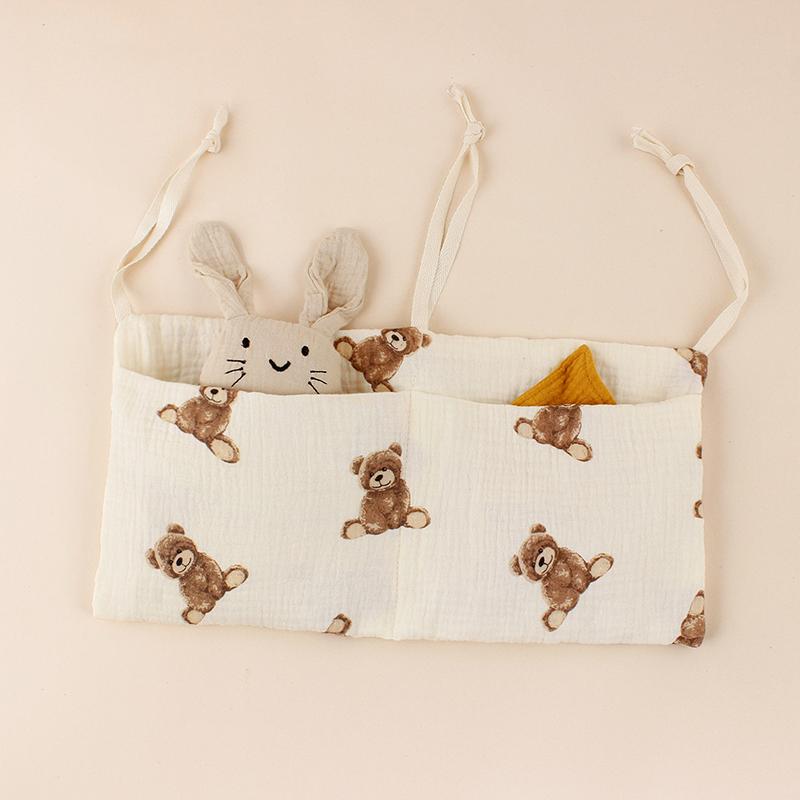 Pure Cotton Baby Bed with Double Pocket Children's Bottle Bedside Hanging Bag Diapers Storage Cart Baby Room Organization