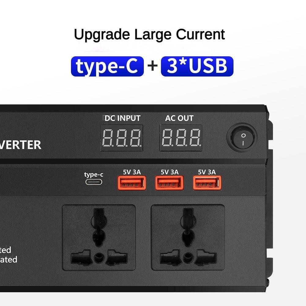 600w/1200w/2000w 12V/24V to 220V LED Display Screen Power Converter Intelligent Portable Car Inverter Universal Inverter