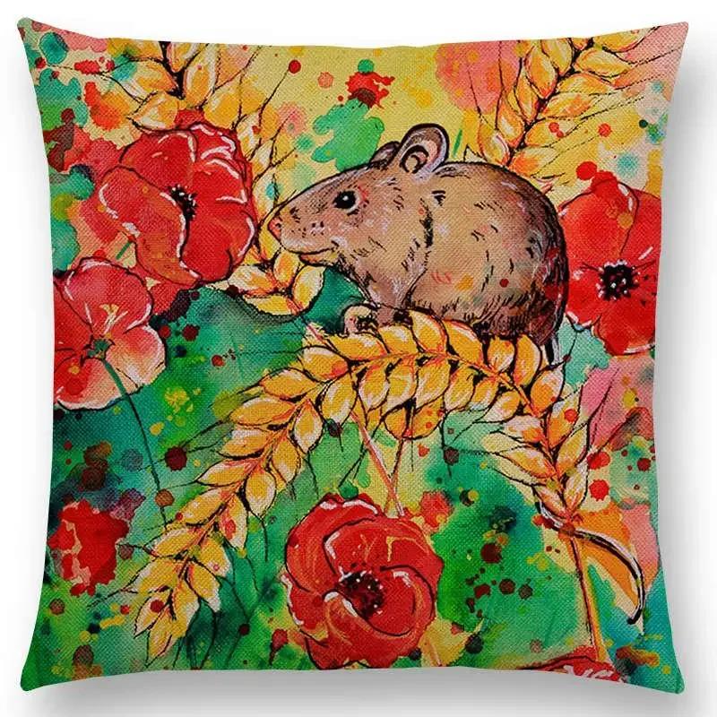 Oil Painting Animals ELK Cushion Cover Deer Lion Dogs Fox Bird Horse Sofa Throw Pillow Case