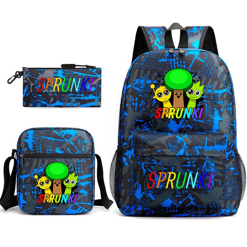 Rhythm box peripheral schoolbag sprunki cartoon starry sky backpack 3-piece set