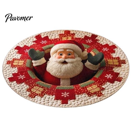 Cozy Christmas Room Decor 3D Illusion Rug, Round Xmas Tree Area 24" 47" Modern Rug Santa Claus Snowman Floor Mat for Living Bedroom Holiday