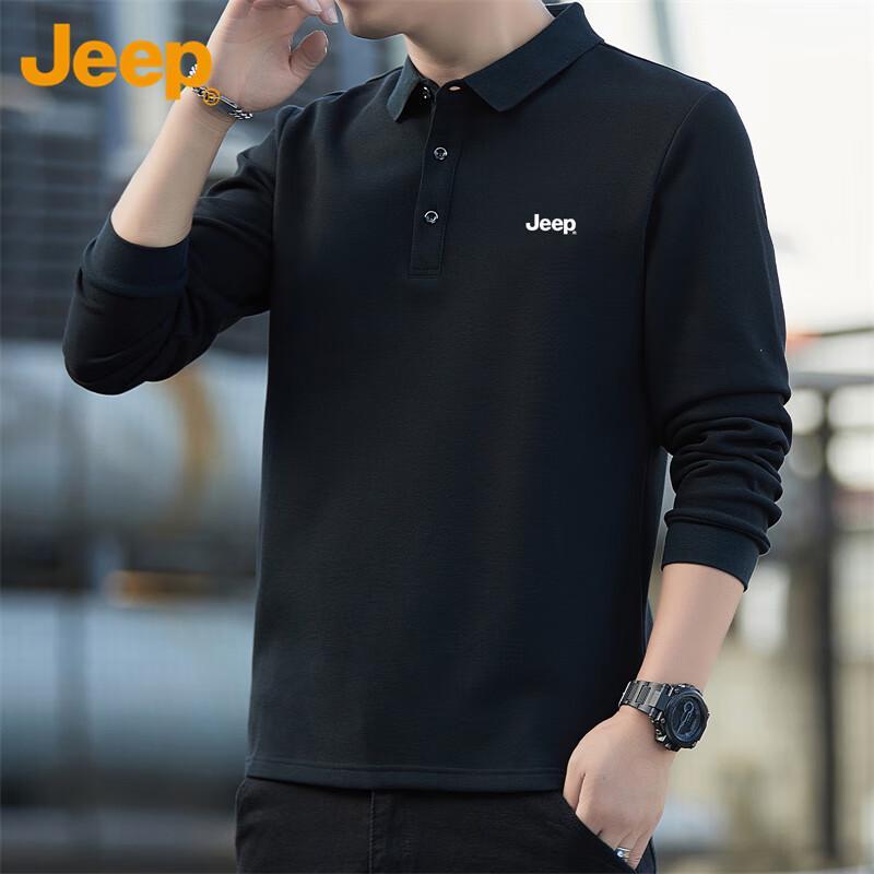 JEEP Men's Loose Fit Long-Sleeve Polo Shirt