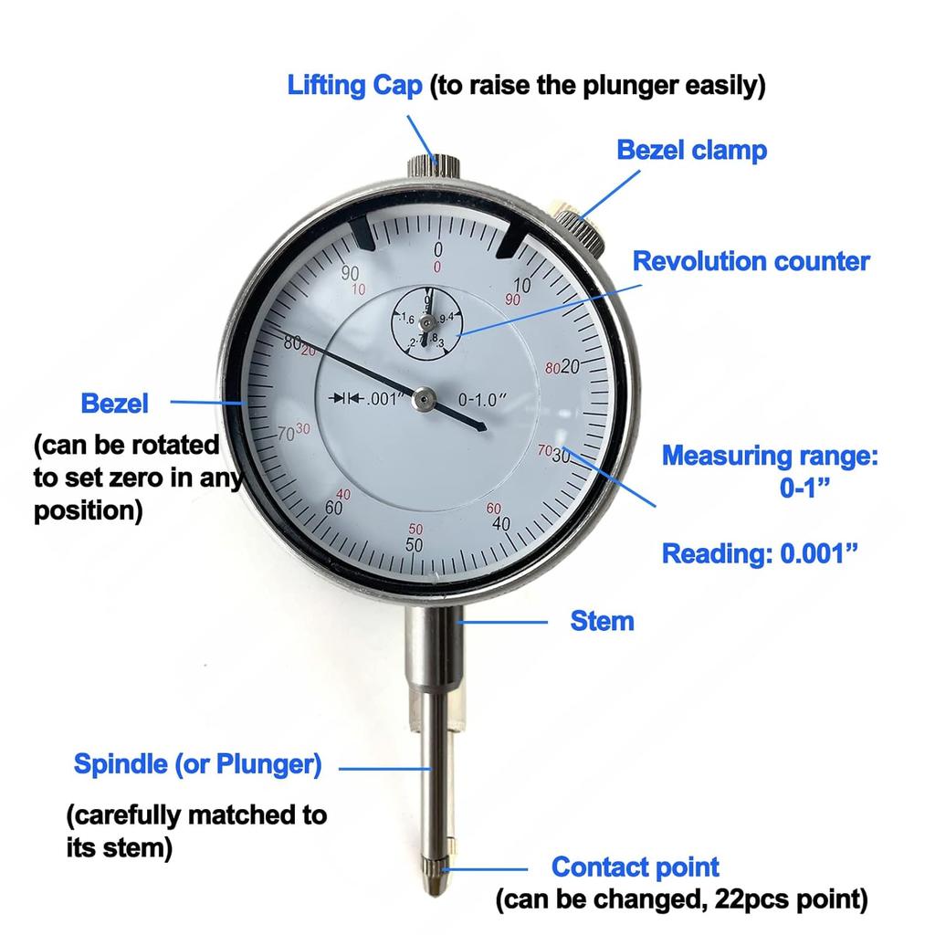 TR TOOLROCK Professional 0-1.0" Dial Indicator with Magnetic Base Holder & Point Precision Inspection Set Tester Gage Gauge Fine Adjustable Long Arm
