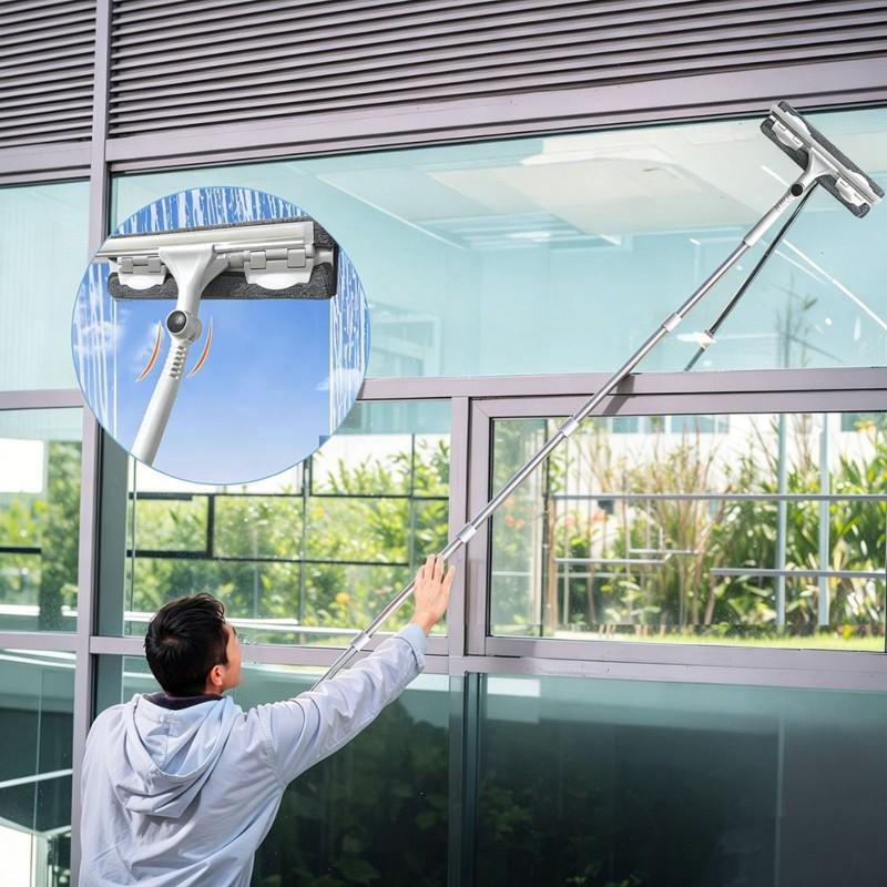 A25F-Dual-Sided Window Cleaning Tool With Extendable Handle - Multi-Functional Glass Cleaner For High Buildings