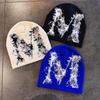 High Top No Brim Knit Cap With M Letter For Cozy Casual Wear