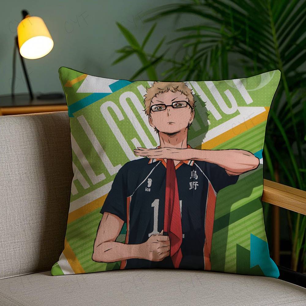 Anime Haikyuu Cartoon Pillow Case Anti-dustmite Pillowcase Invisible Zipper Silky Short Plush Sofa Cushion Cover