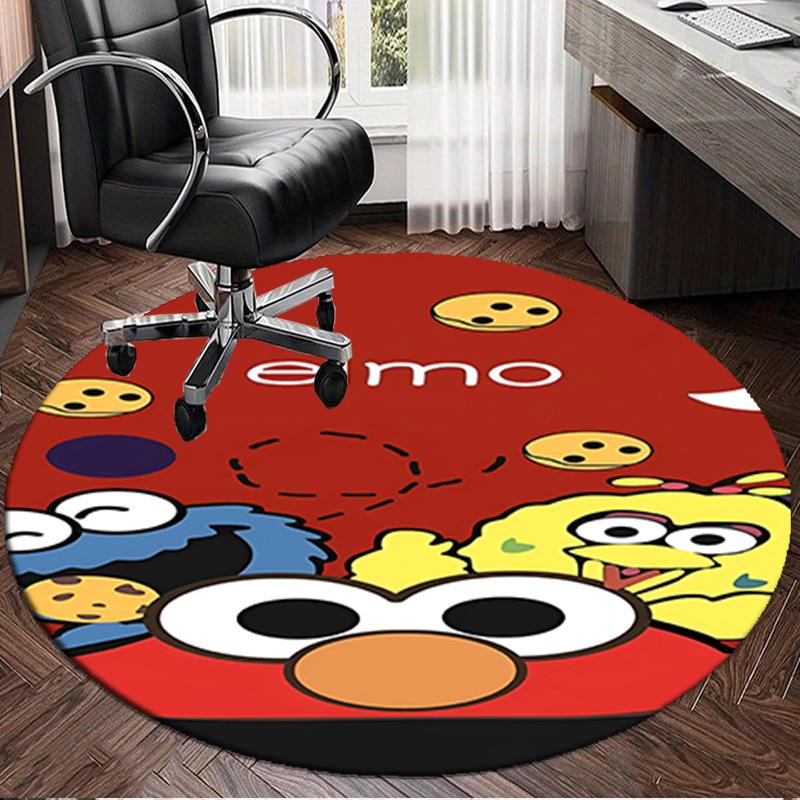 1PC Elmo And Cookie Sesame Friends Round Rug, Non-slip Chair Mat, Home Decor, Circle Carpet Perfect for Office, Bedroom, Living Room,Christmas Gift