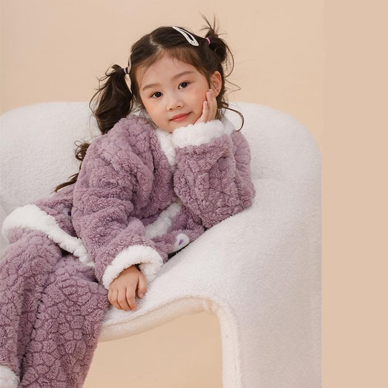 

Зимние комплекты для мальчиков и девочек, детские утепленные мягкие костюмы с героями мультфильмов, подростковая пижама с подкладкой + штаны, комплект из 2 предметов, детская одежда из бархата 160 фиолетовый