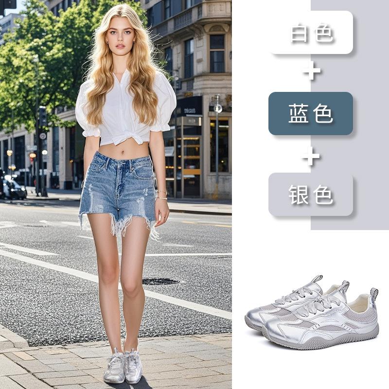 Leather Sneakers Women's 2025 New Summer Women's Shoes Flat-bottomed Breathable Forrest Gump Shoes Casual Versatile Ballet Training Shoes