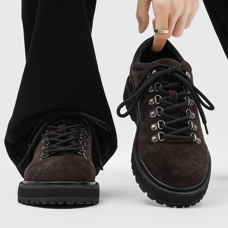 Platform tooling shoes round head hiking shoes men's outdoor derby shoes lace-up heightening British men's shoes-J