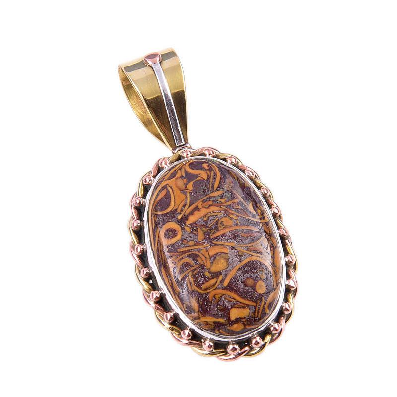 Natural Maryam Jasper 925 Solid Sterling Silver Gift TwoTone Pendant 1.50" N8D13