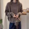 Round-neck Sweater Loose Long-sleeved Pullover for Women Solid-color Knitwear for Autumn and Winter Thickened Base Layer Laid-back Knitted Sweater Top