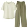 Pure cotton pajamas women's summer short-sleeved trousers three-piece set 1011 new casual solid color round neck can be worn outside loungewear