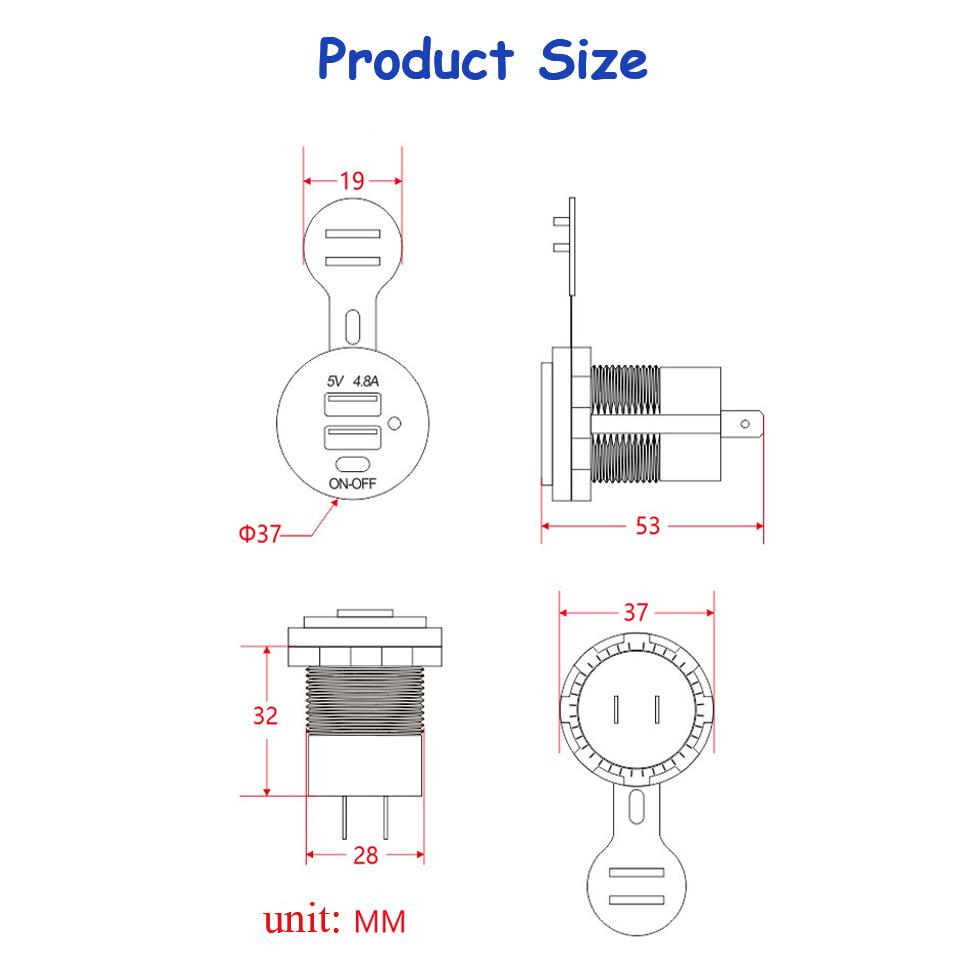 4.8A Dual USB Car Charger Socket With LED Voltmeter Display Mobile Phone Charger Adapter For Car Motorcycle Marine Boat