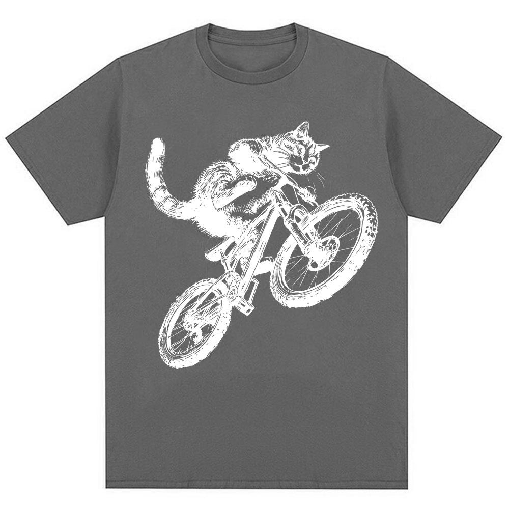 Funny Kitten Cat Riding Bicycle Meme Graphic T-shirts Men Women 90s Vintage T Shirt Oversized Cotton Tee Shirts