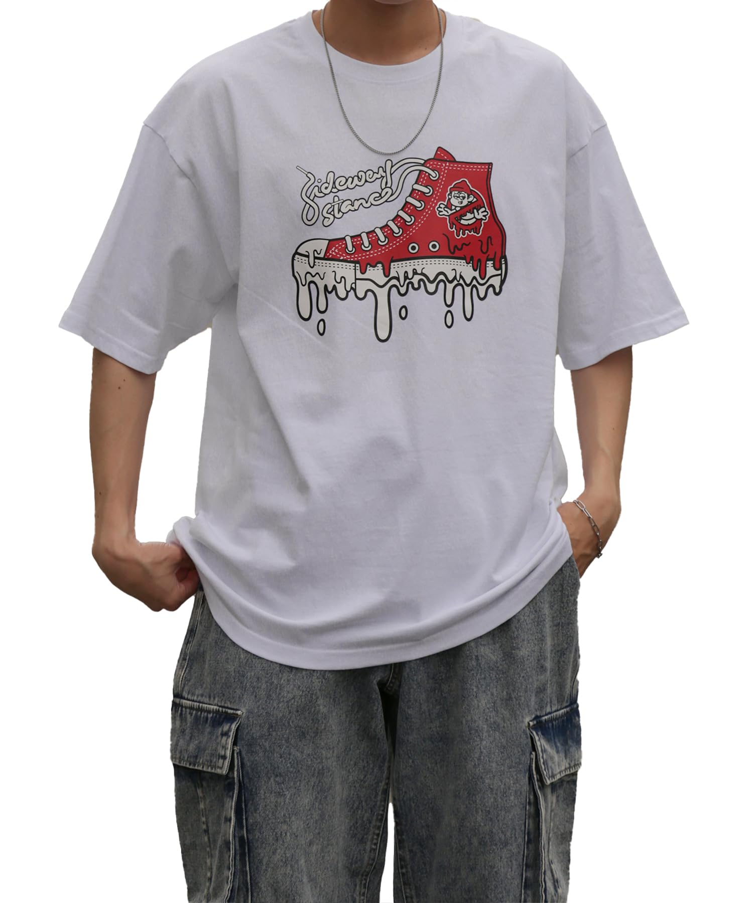 

Повседневная футболка с коротким рукавом белая [УЛУЧШАЕТ] [SIDEWAYSTANCE], мужская, белый