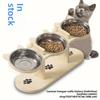 Comedero elevado para mascotas con doble cuenco de madera para gatos y perros soporte protector cuello