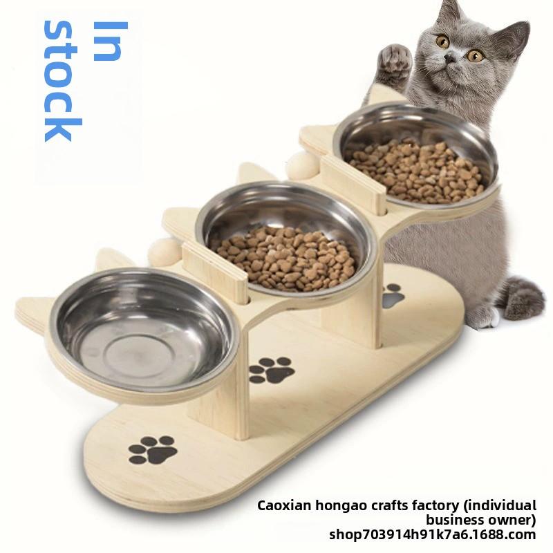 Comedero elevado para mascotas con doble cuenco de madera para gatos y perros soporte protector cuello