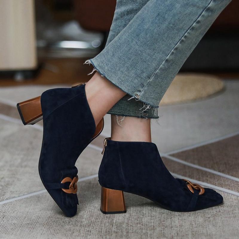 Fashion New Autumn/Winter Women Boots Sheep Suade Square Toe Square Heel Mid-Heel Ankle Boots Fringed Zipper Fashion Office Lady Shoes