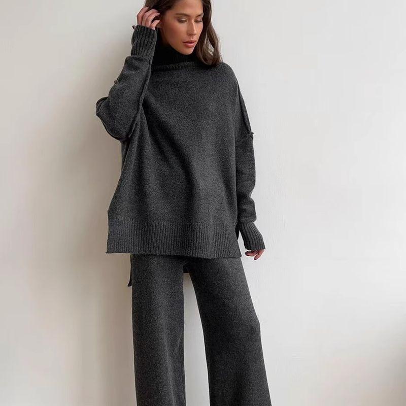 Fashion Wind Autumn and Winter Loose Knitting Sweater Pants Suit Knitted Sweater and Pants Set