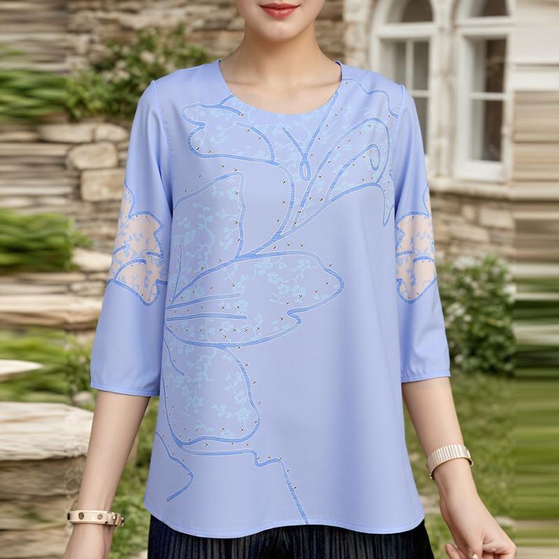 ZANZEA Women Casual Round Neck Loose 3/4 Sleeve Print Blouse