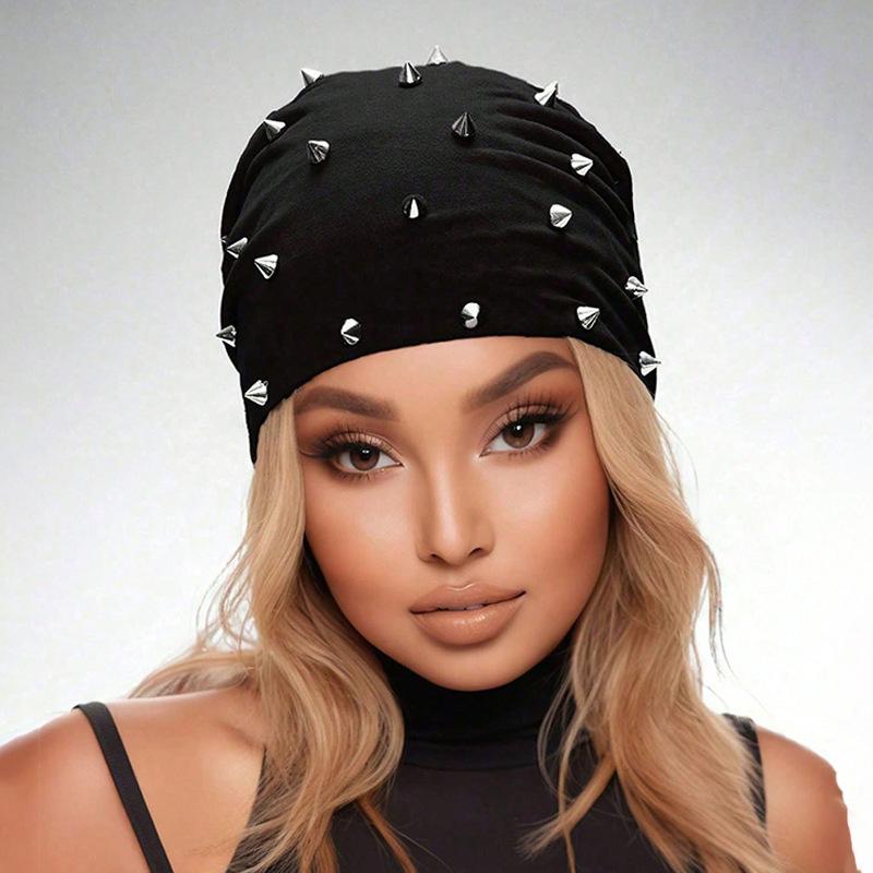 Fashionable autumn and winter pentagonal star rivet head cap, trendy headscarf cap, windproof cap, toe cap, knitted cap