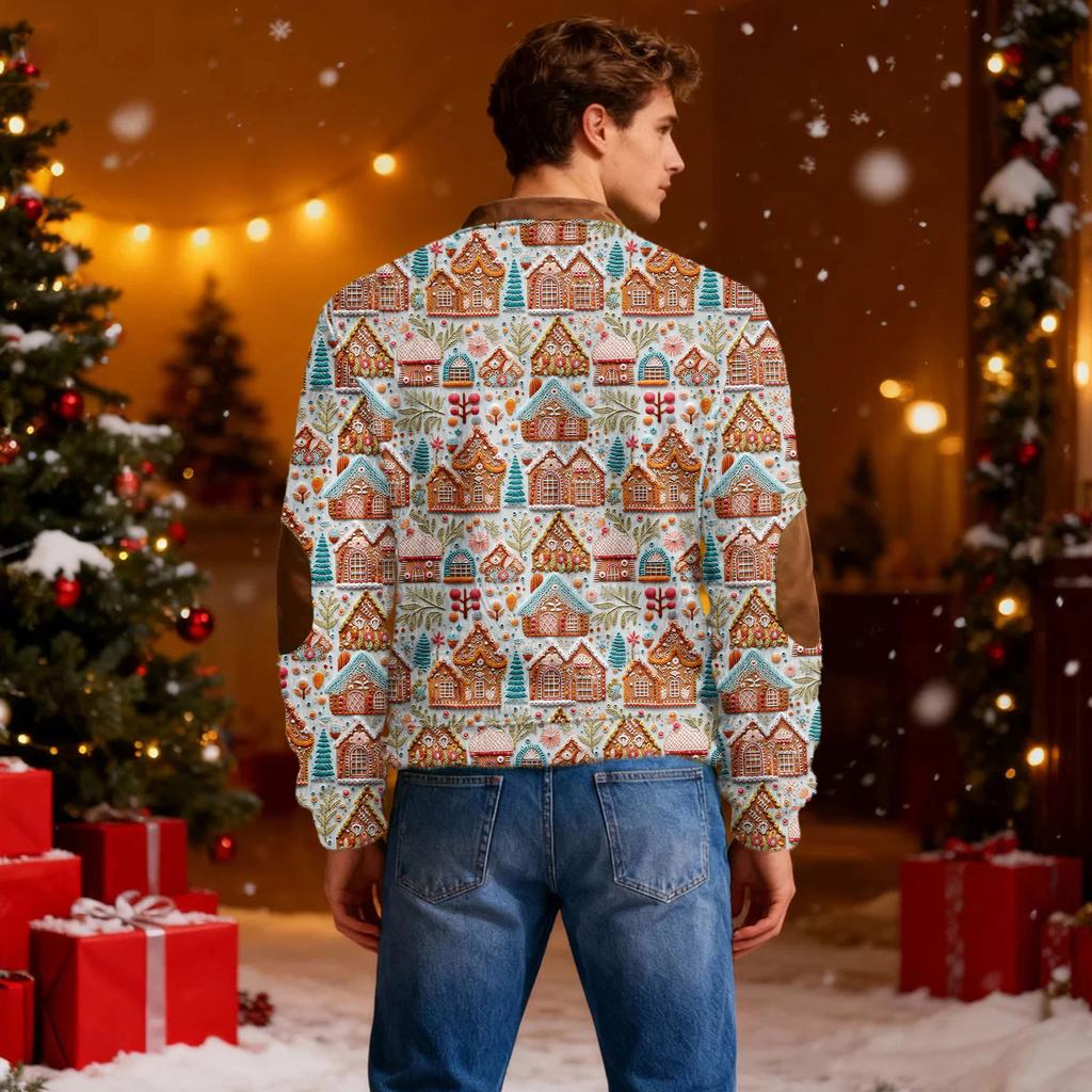 Men's Casual Christmas-printed Semi-zipper Retro Long-sleeved Sweatshirt