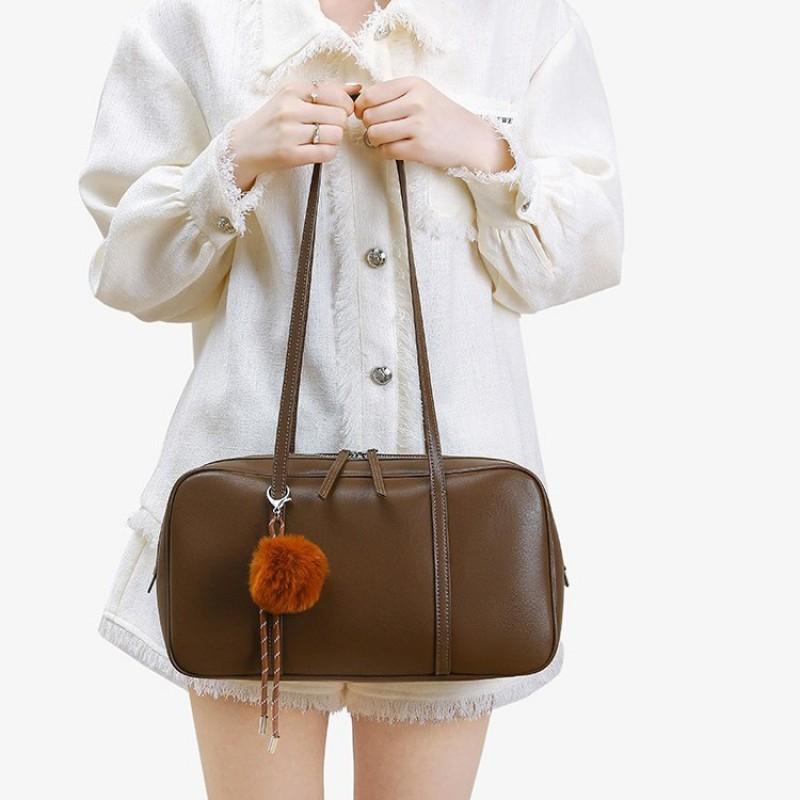 Genuine Leather Boston Bag Pillow North American College Style 2025 Commuter One-shoulder Underarm Cowhide Women's