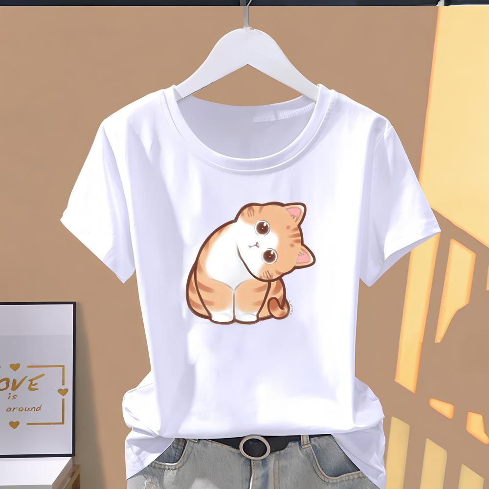 Cute printed T-shirt, women's daily fashion, short-sleeve trendy summer style.