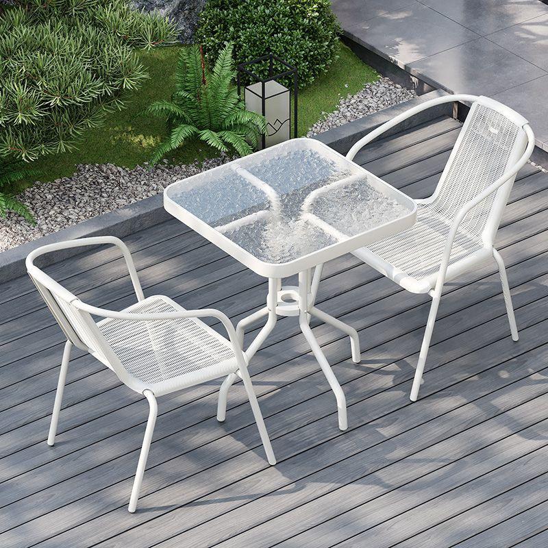 Outdoor Patio & Balcony Dining Chair Set - Wrought Iron & Rattan Backrest Chairs