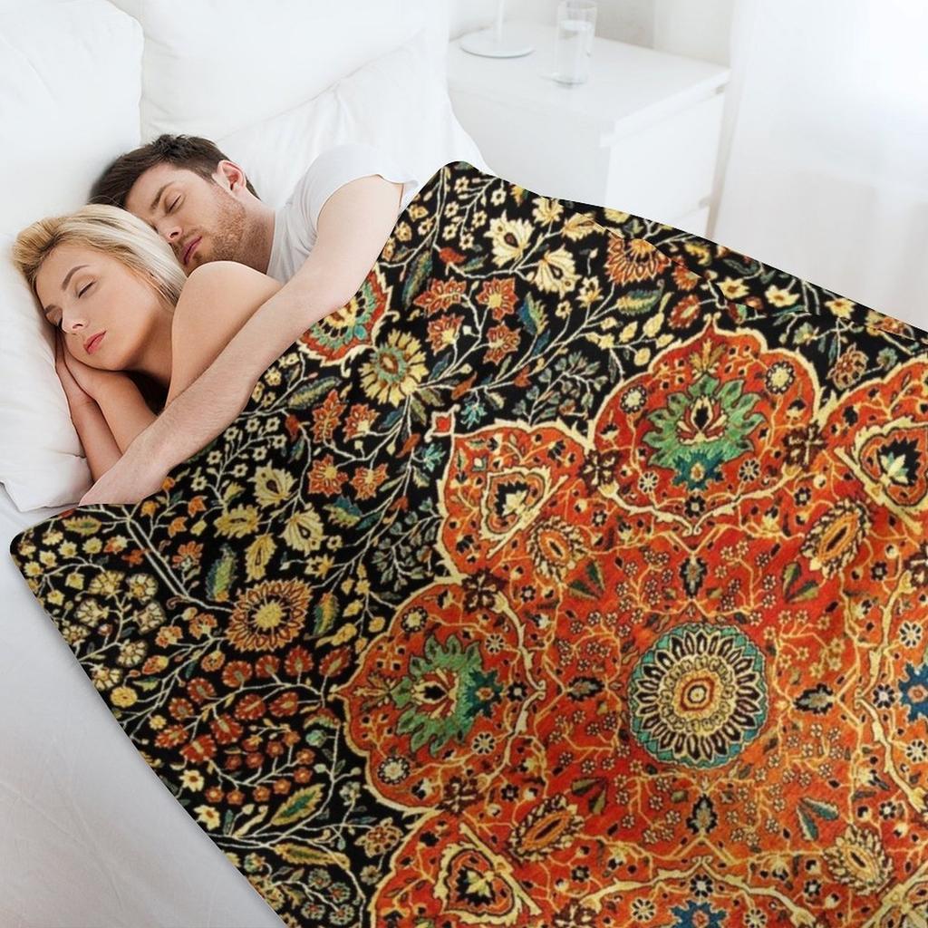 Antique Persian Mohtashem Kashan Rug Print Throw Blanket Heavy To Sleep Flannels Flannel Giant Sofa Blankets
