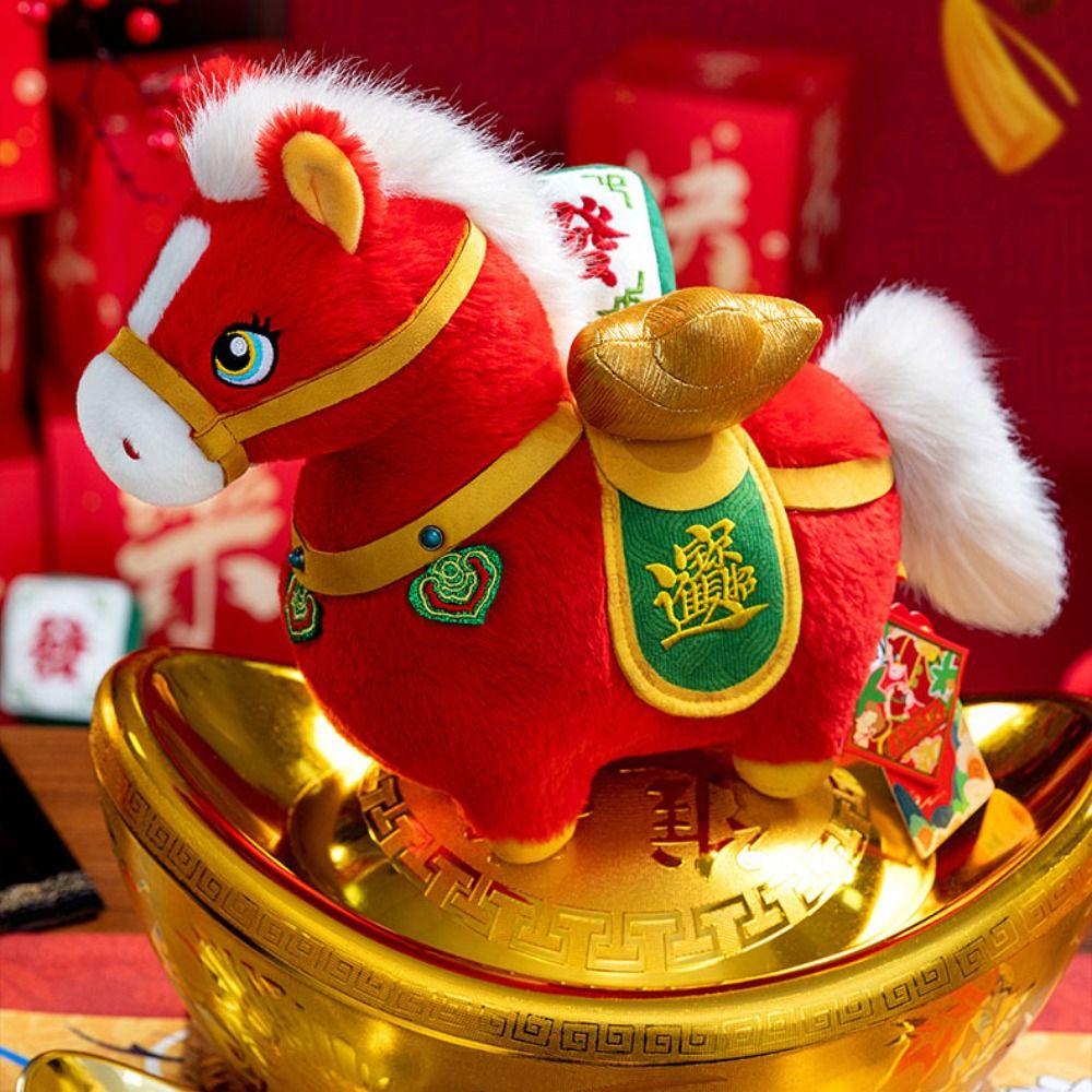 Chinese Style Plush Horse Plush Doll PP Cotton Chinese Stuffed Horse Doll Festive Decor