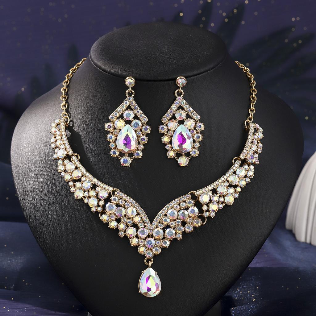 European and American Retro Necklace Earrings Set Bridal Wedding Banquet Dress Accessories Exaggerated Luxury Ruby Two-piece Set 2026