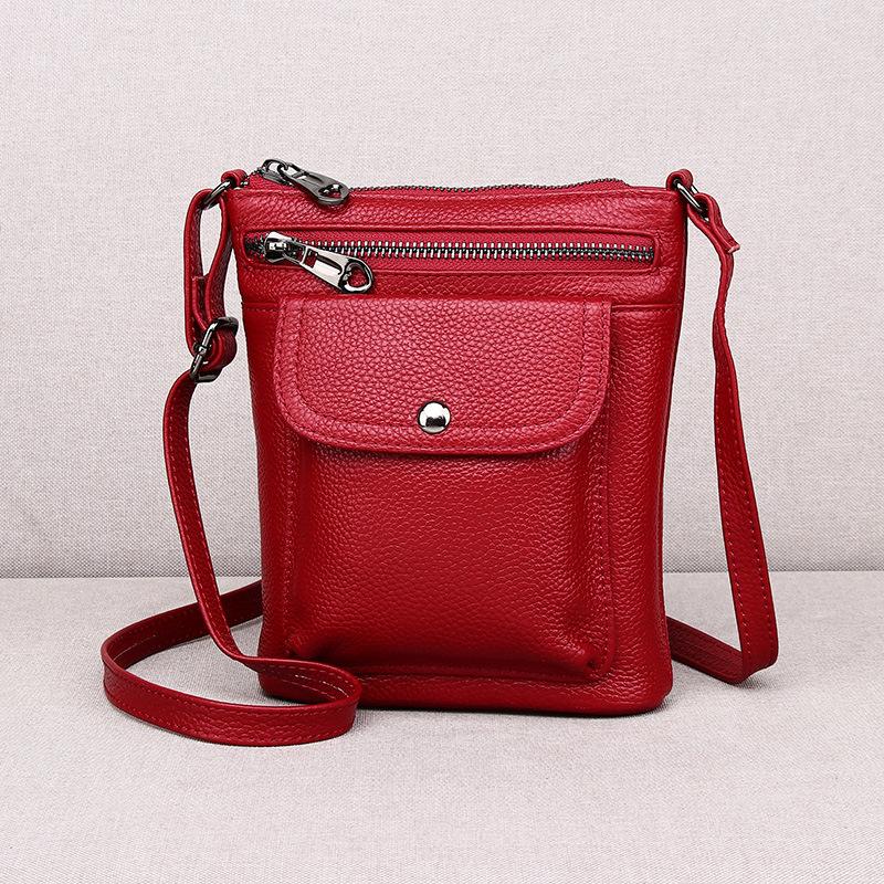 Mobile Phone Bag Female Messenger Leather Versatile First Layer Cowhide Spring And Summer Multi-Layer Small Satchel Mini Small Bag
