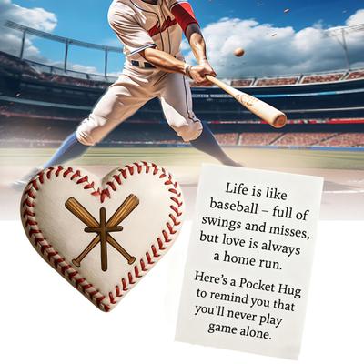 Love Heart Baseball Pocket Hug with Positive Card Emotional Support Heart Shaped Pocket Token Decoration Players Collectible Inspirational Gift