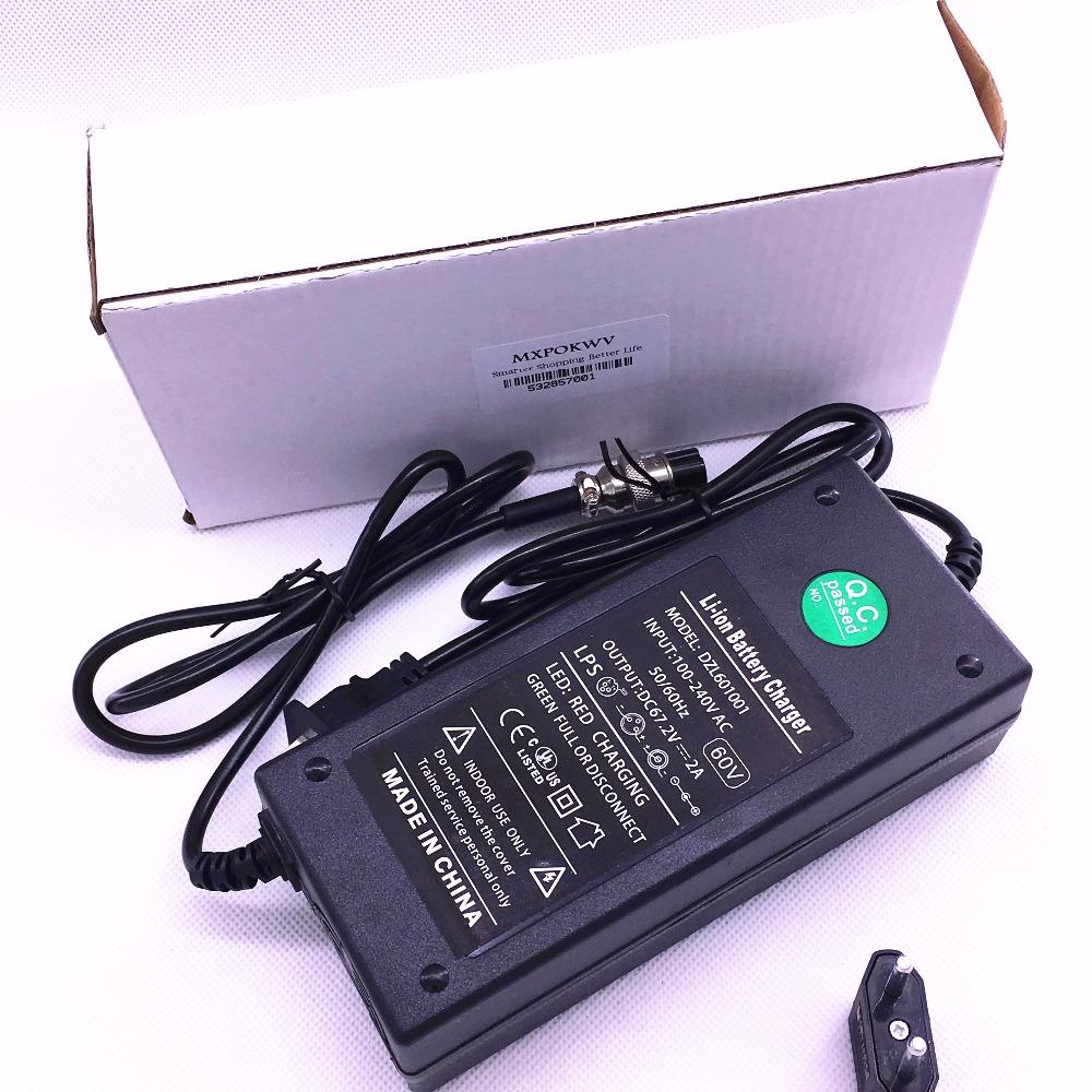 DC67.2V 2A Smart Lithium Battery Charger 60V For Wheelbarrow Self Balancing Car Battery Charge 3 Pins 12mm Aviation Connector