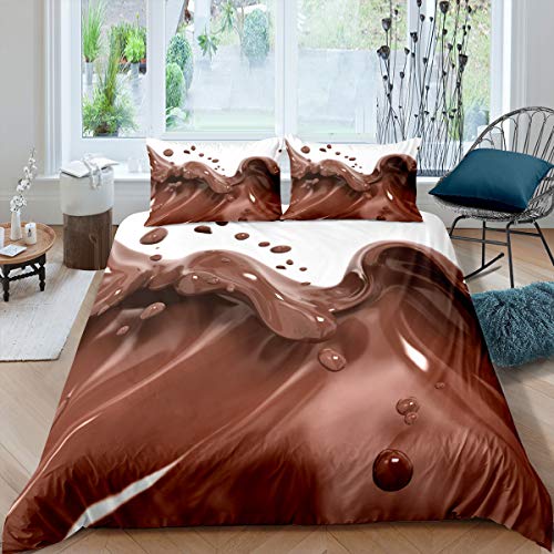Chocolate Bedding Set Dessert Theme Comforter Cover Set for Child Youth Lady,Food Fluid Duvet Cover Novelty Funny Quilt Cover