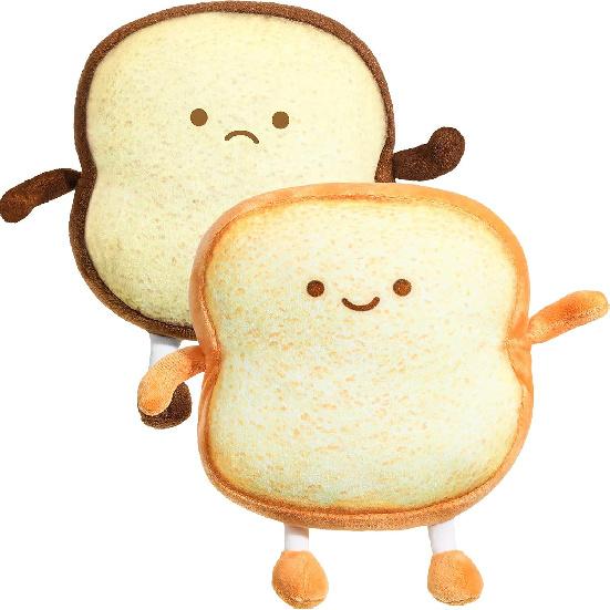 2 Pieces Toast Bread Pillows Bread Shape Pillows 2 Styles Funny Food Bread Pillow Facial Expression Stuffed Plush Toast Sofa Pillow Food Cushion