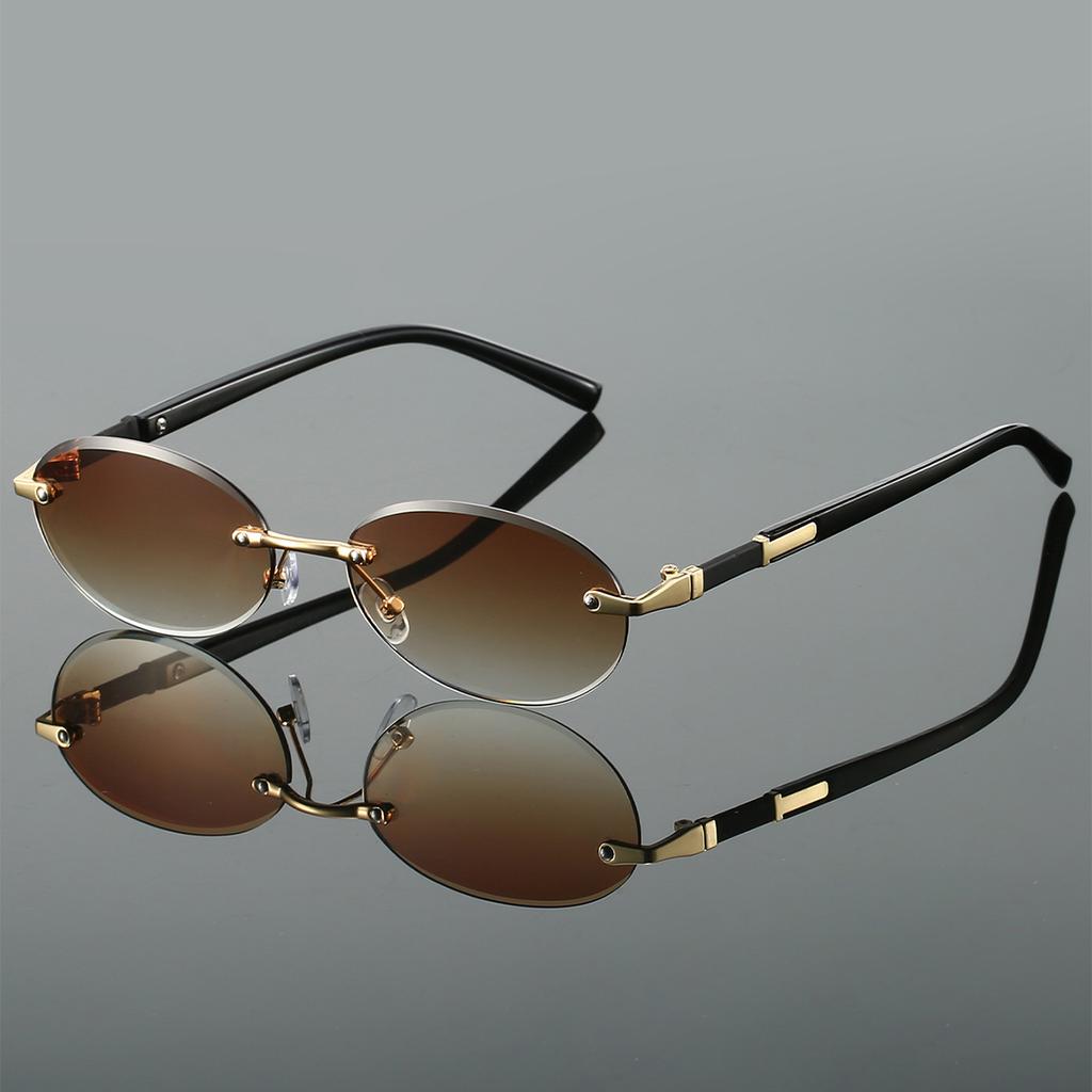 Trendy Retro Metal Gradient Shades Women Stylish Oval Vacation Beach Sunglasses Men's Chic Driving Anti UV Sun Glasses