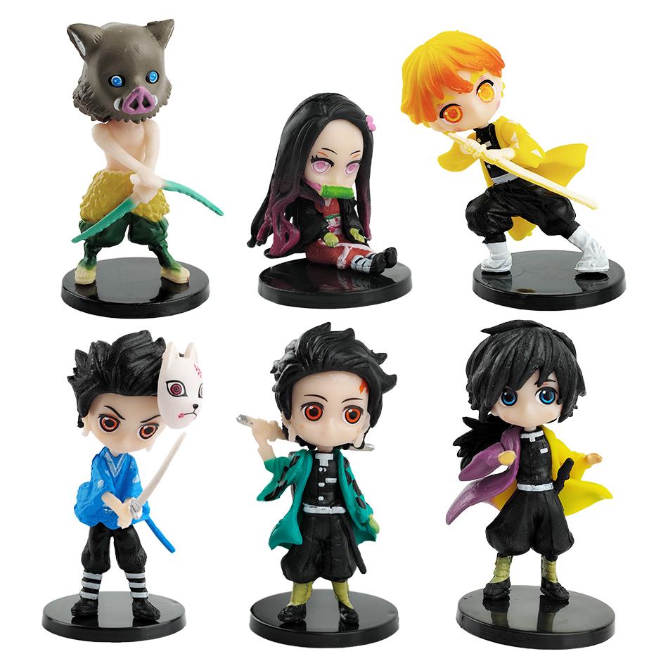 6Pcs/12Pcs/Sets Q Posket Figure  Demon Slayer Mini Figurine Kimetsu No Yaiba Small Pvc Dolls Desktop Decoration