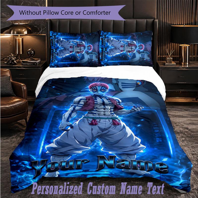 Personalized 3Pcs Bedding SetDemon Slayer Custom Text Duvet Cover Pillowcase Set Bedroom Gift